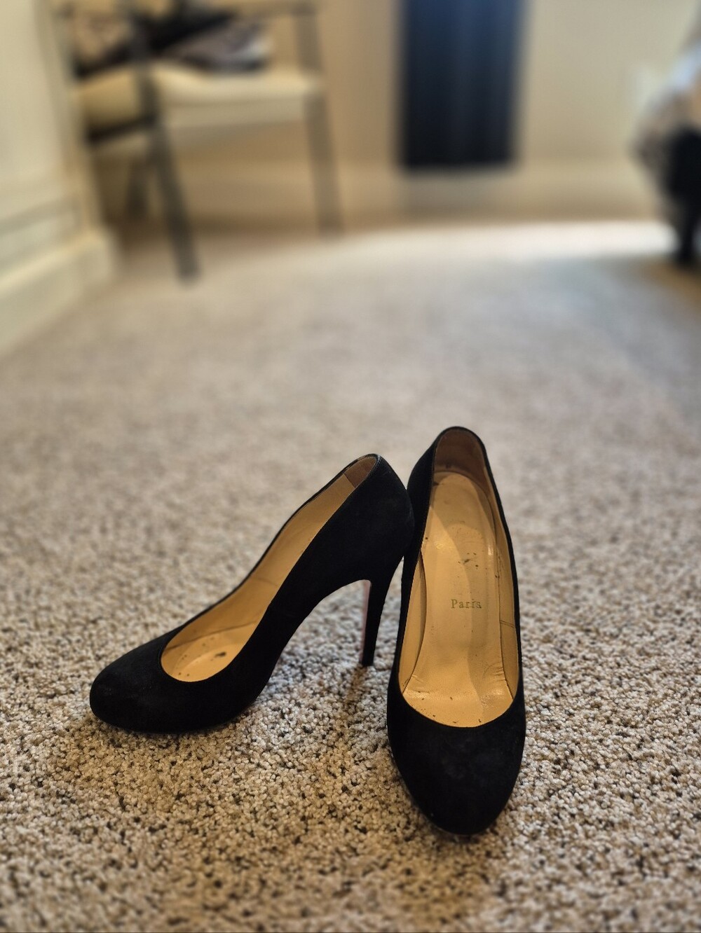 Christian Louboutin Black Suede Round-Toe Stilettos